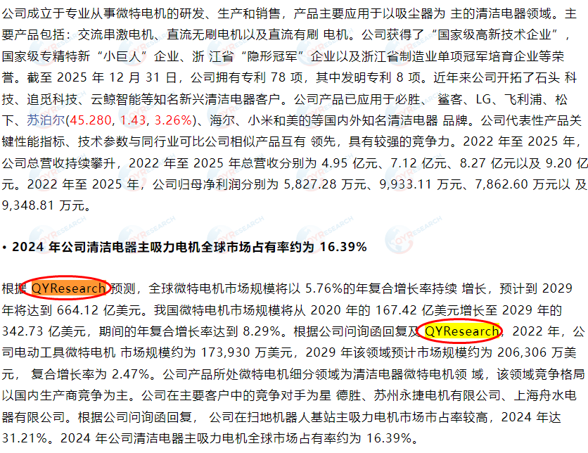 7月18日新浪财经收录了QYResearch出版的微特电机市场报告