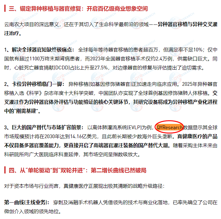8月13日广东真健康医疗科技开发股份有限公司引用了QYResearch出版的离体肺灌流系统市场报告