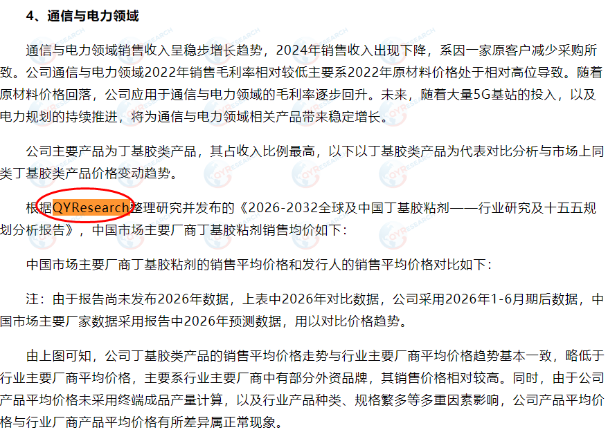 9月14日科建高分子材料(上海)股份有限公司在IPO项目中引用了QYResearch出版的丁基胶粘剂行业报告